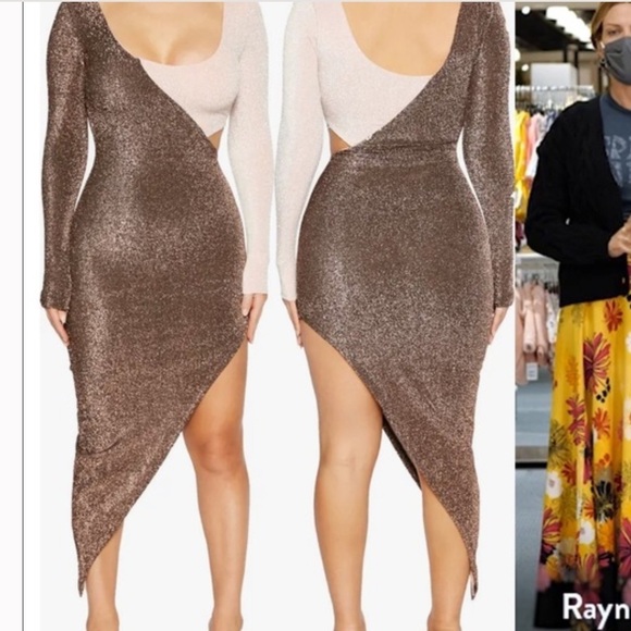 NAKED WARDROBE Cutout Long Sleeve Side Slit Dress In pink copper - Picture 8 of 8